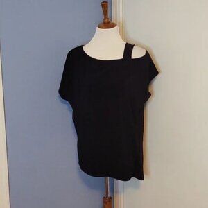 Sympli Top Solid Black Short Sleeve Strap 12 Large EUC Knit